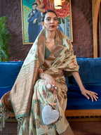 Monjolika Fashion Light Green Color Organza Weaving Print Saree - Distacart