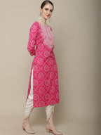Sangria Women Pink & White Bandhani Printed Thread Work Kurta