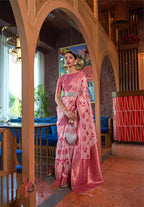 Monjolika Fashion Light Pink Color Organza Weaving Print Saree