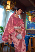 Monjolika Fashion Light Pink Color Organza Weaving Print Saree