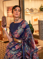 Monjolika Fashion Navy Blue Color Silk Printed Classic Saree - Distacart