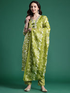 Indo Era Women Floral Printed Regular Beads and Stones Kurta with Trousers & With Dupatta - Distacart