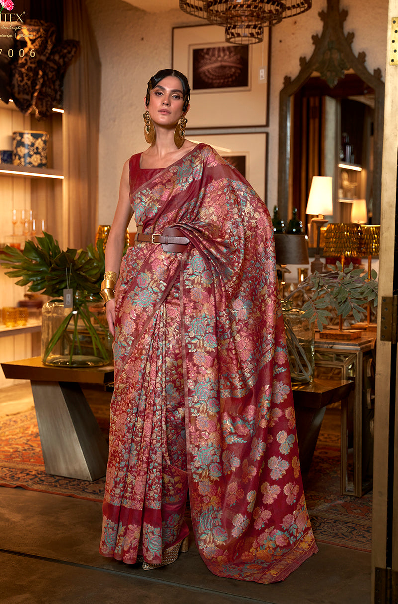 Monjolika Fashion Red Color Silk Printed Classic Saree - Distacart