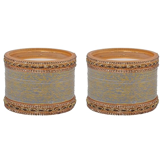 Tehzeeb Creations Bridal Bangle set Wedding Punjabi chuda Designer chura CZ Stone with Kundan Stone Grey Color choora - Distacart