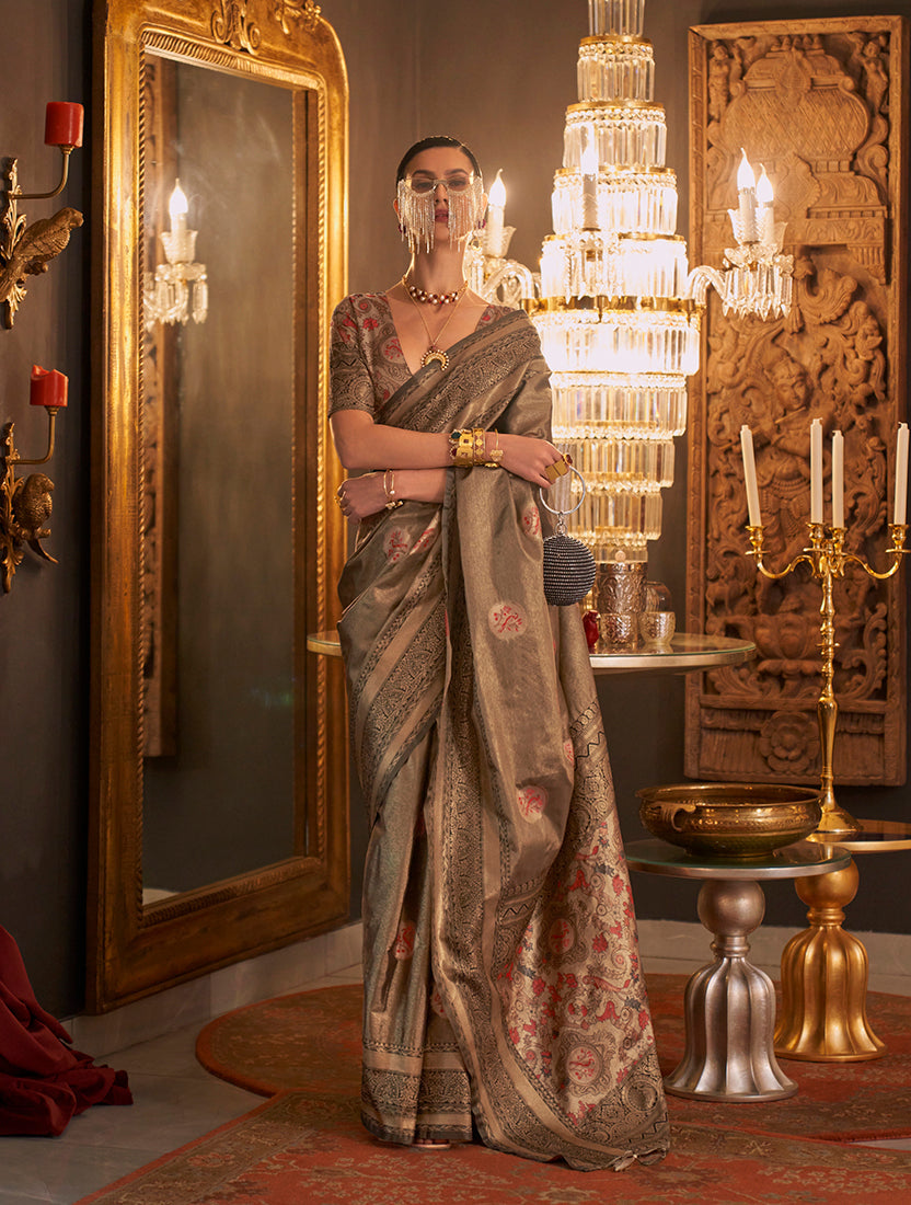 Monjolika Fashion Light Brown Color Silk Women'S Traditional Saree