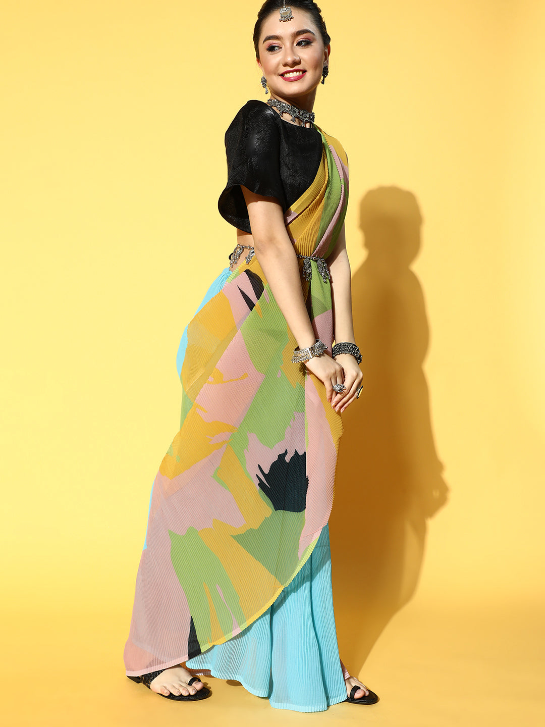 Tikhi Imli Abstract Poly Georgette Saree Border - Distacart