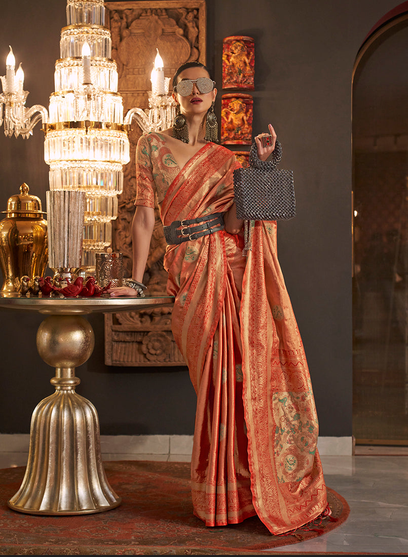 Monjolika Fashion Orange Color Silk Women'S Traditional Saree - Distacart