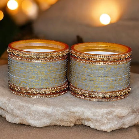 Tehzeeb Creations Bridal Bangle set Wedding Punjabi chuda Designer chura CZ Stone with Kundan Stone Grey Color choora