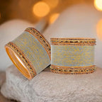 Tehzeeb Creations Bridal Bangle set Wedding Punjabi chuda Designer chura CZ Stone with Kundan Stone Grey Color choora - Distacart