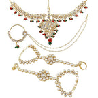 Tehzeeb Creations Traditional Gold-Polished Designer Multi Color Dulhan Choker Kundan Bridal Set