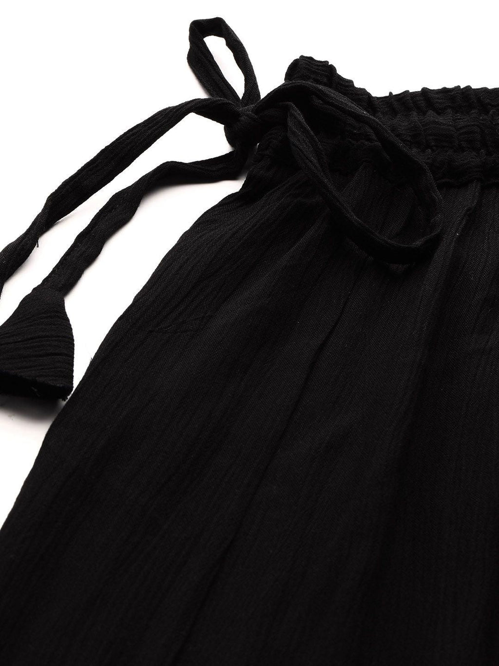TAG 7 Women Black Solid Flared Cropped Palazzos