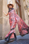 Monjolika Fashion Satin Peach Printed Trendy Saree - Distacart
