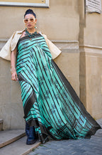 Monjolika Fashion Satin Turquoise Printed Trendy Saree - Distacart