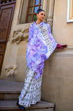Monjolika Fashion Satin Blue Printed Trendy Saree - Distacart