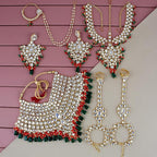 Tehzeeb Creations Traditional Gold-Polished Designer Multi Color Dulhan Choker Kundan Bridal Set