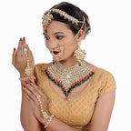 Tehzeeb Creations Traditional Gold-Polished Designer Multi Color Dulhan Choker Kundan Bridal Set