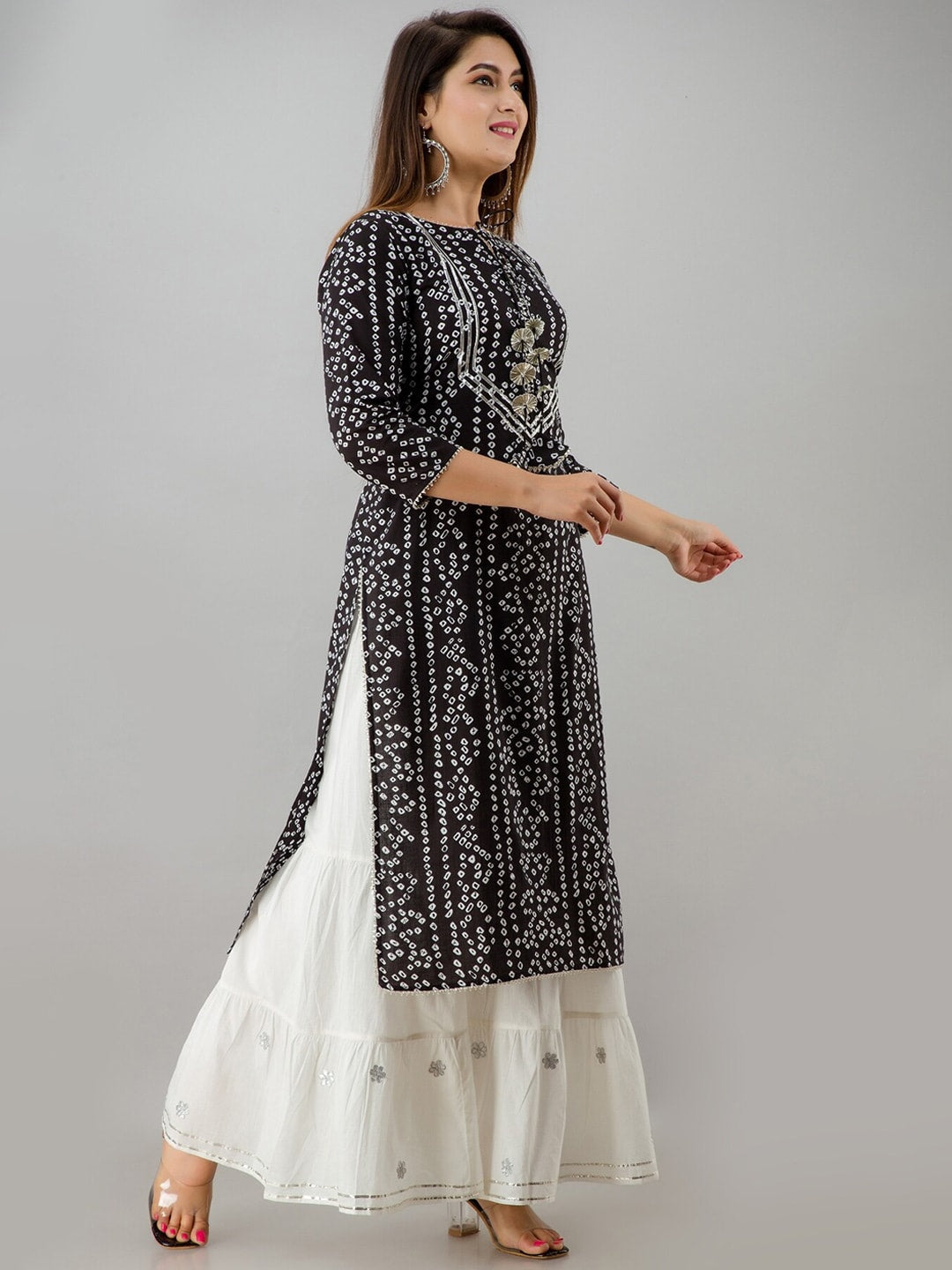 HERE&NOW Black Bandhani Printed Gotta Patti Kurta with Sharara - Distacart