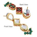 Tehzeeb Creations Back Meenakari Gold-Polished Green Color Earring Jewellery Set Uncut Kundan Big Faux Kundan Dibbi Kundan Choker Necklace Set