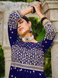 Monjolika Fashion Navy Blue Color Georgette Sequins Work Palazzo Salwar Suit - Distacart