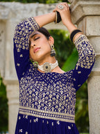 Monjolika Fashion Navy Blue Color Georgette Sequins Work Palazzo Salwar Suit - Distacart