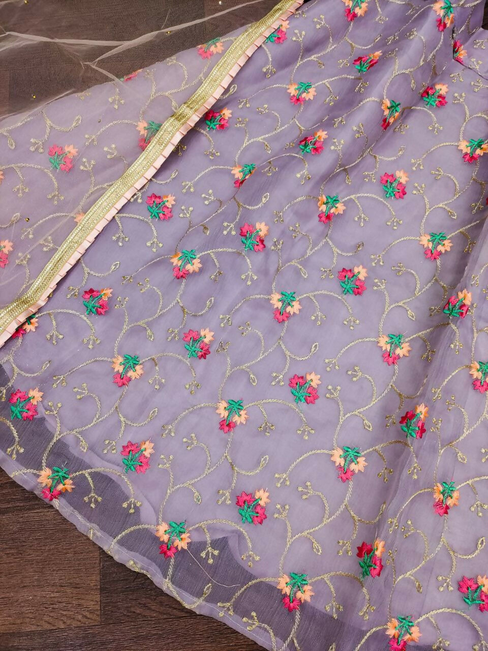 Jyoti Fashion Beautiful Purple Organza Silk Embroidered Kids Lehenga Choli Set