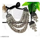 Tehzeeb Creations Women's Silver Colour Oxidised Necklace Set With Mirror Work