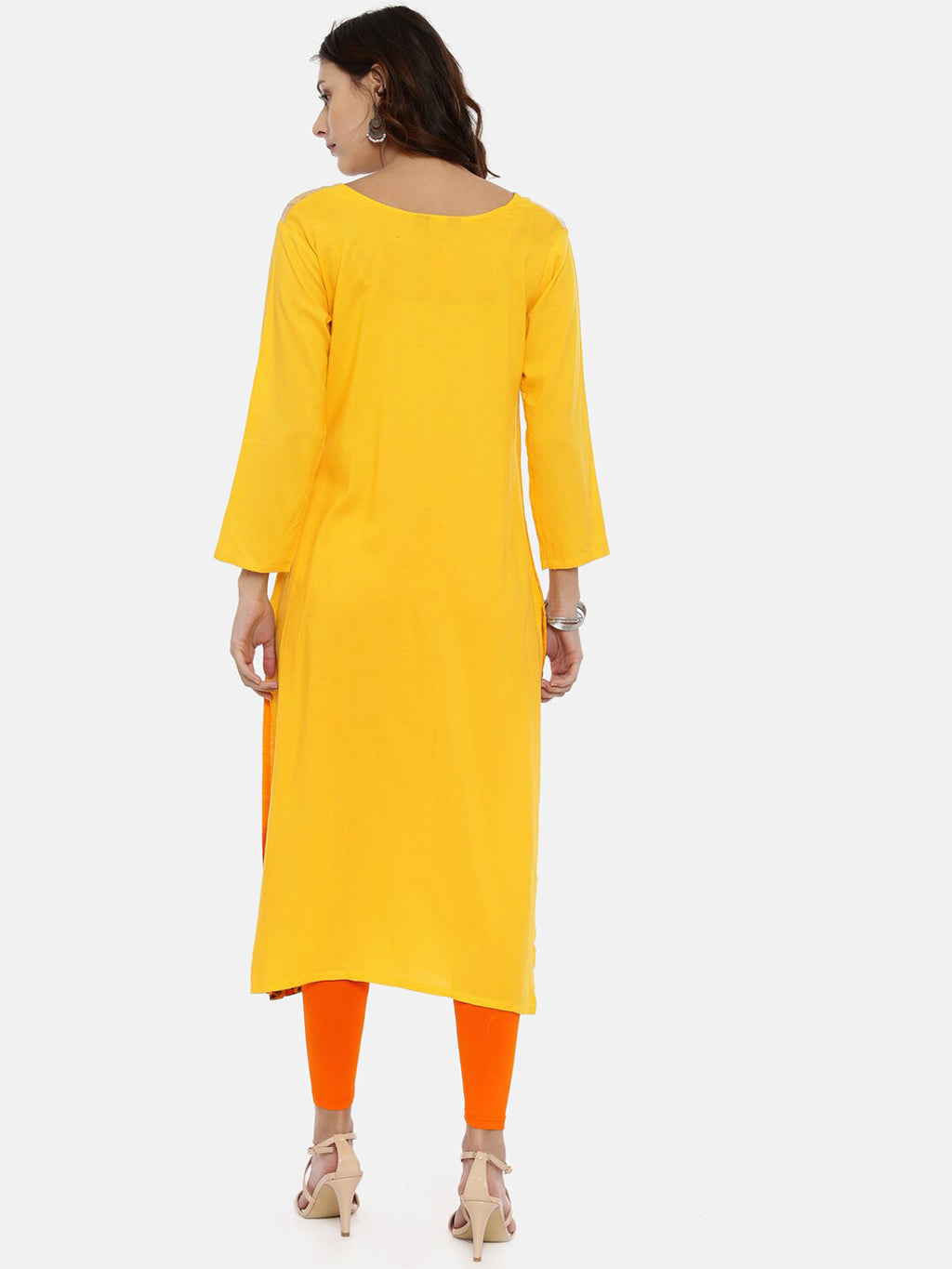 Souchii Women Yellow & Orange Quirky Printed Kurta - Distacart