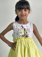 ArthLife White And Yellow Unicorn Embroidered Dress