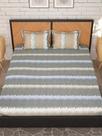 Story@home Grey & Peach-Coloured Striped 180 TC Queen Bedsheet With 2 Pillow Covers - Distacart