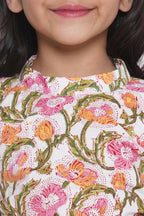 Little Bansi Floral Print Ready To Wear Saree And Floral Blouse - White