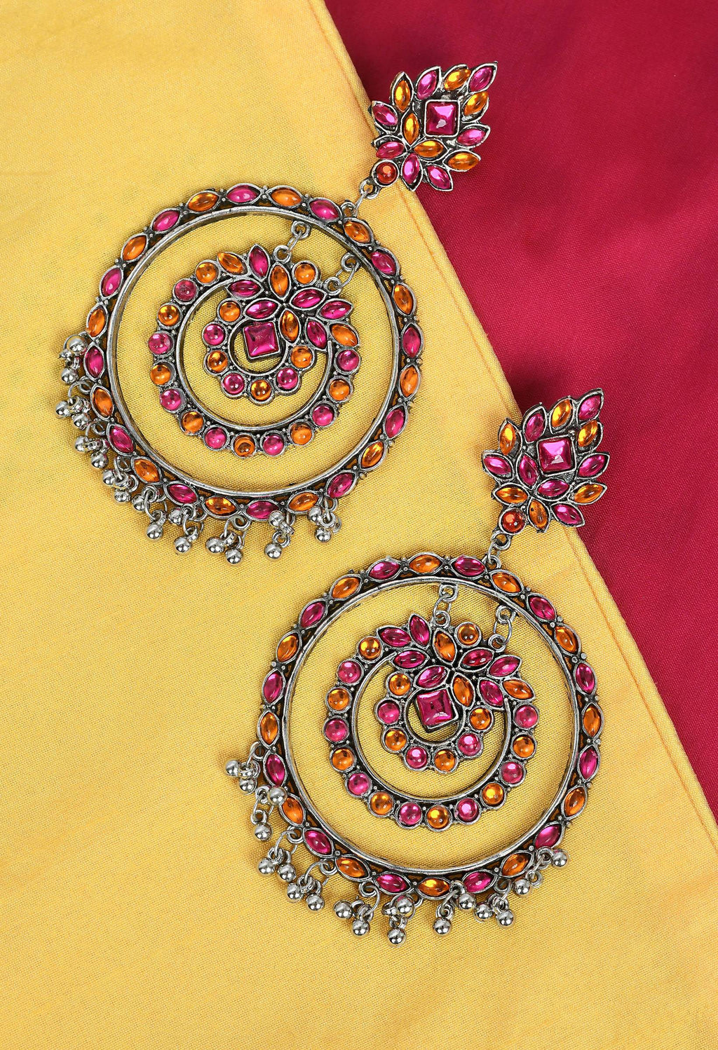 Mominos Fashion Johar Kamal Women's Pink & Orange Kundan Circles Earrings - Distacart
