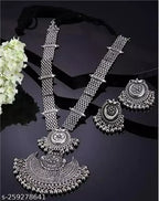 Tehzeeb Creations Women's Bahubali Oxidised Necklace Set With White Pearl