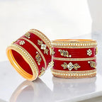 Tehzeeb Creations Bridal Bangle set Wedding punjabi chuda Designer chura Kundan Stone with Pearl Maroon Color choora - Distacart