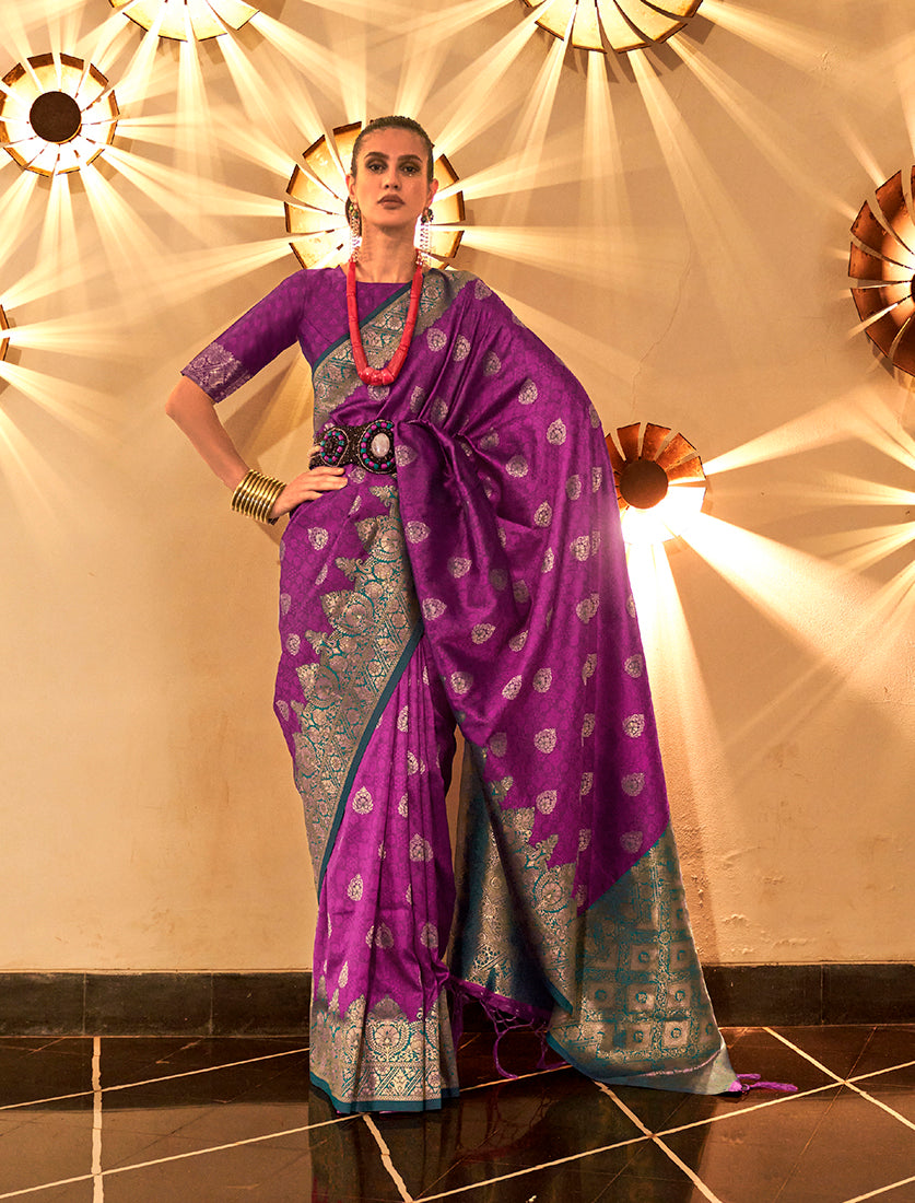 Monjolika Fashion Purple Color Handloom Silk Classic Saree With Blouse - Distacart