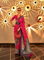 Monjolika Fashion Rani Pink Color Handloom Silk Classic Saree With Blouse