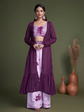 Myra Purple Koti Style Silk and Georgette Embroidered Palazo Suit