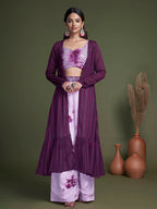 Myra Purple Koti Style Silk and Georgette Embroidered Palazo Suit