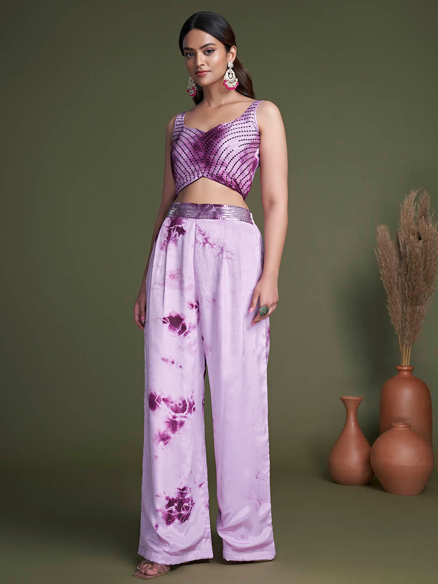 Myra Purple Koti Style Silk and Georgette Embroidered Palazo Suit