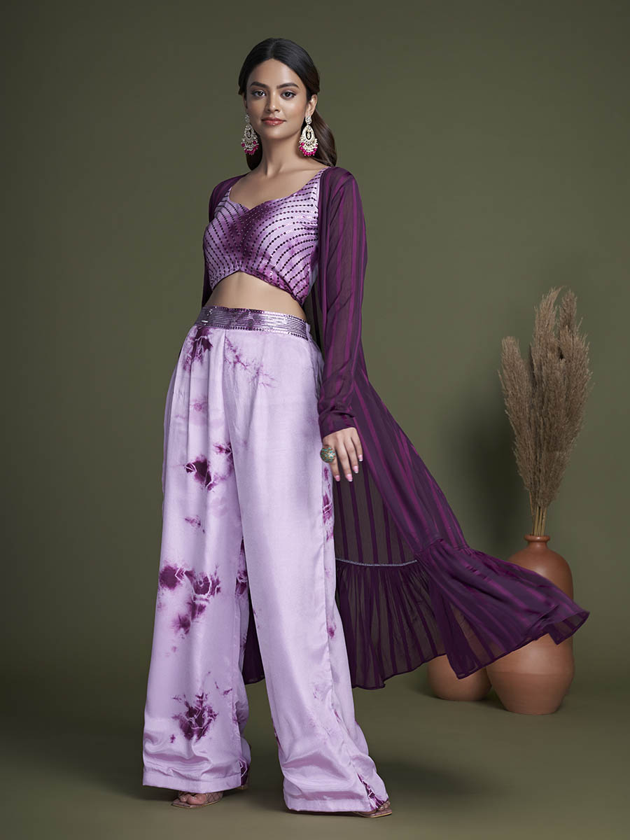 Myra Purple Koti Style Silk and Georgette Embroidered Palazo Suit