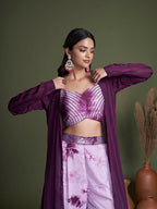 Myra Purple Koti Style Silk and Georgette Embroidered Palazo Suit