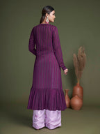 Myra Purple Koti Style Silk and Georgette Embroidered Palazo Suit