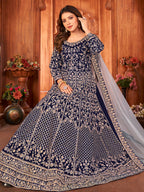 Myra Navy Blue Velvet Embroidered Anarkali Suit