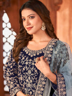 Myra Navy Blue Velvet Embroidered Anarkali Suit