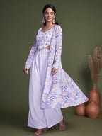 Myra Lavender Koti Style Silk and Georgette Embroidered Palazo Suit