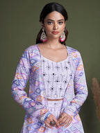 Myra Lavender Koti Style Silk and Georgette Embroidered Palazo Suit