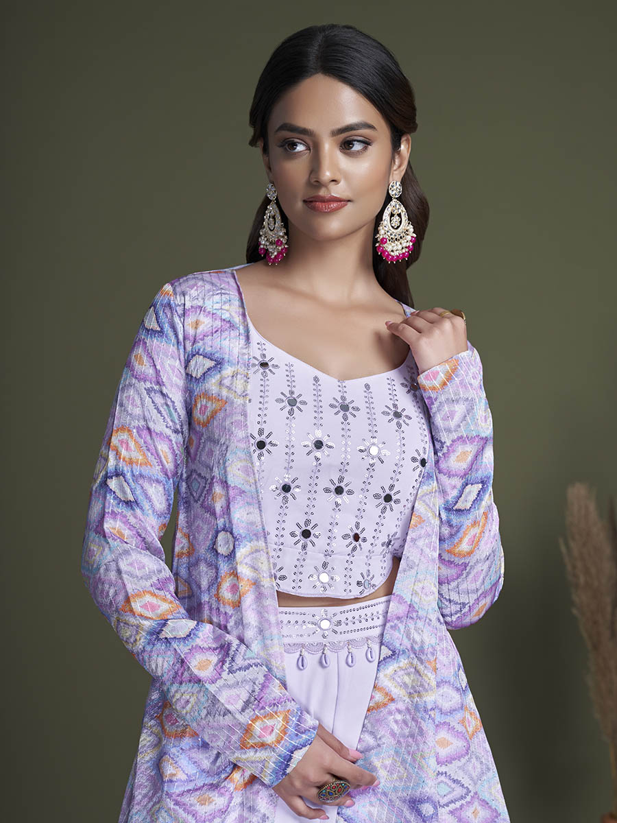Myra Lavender Koti Style Silk and Georgette Embroidered Palazo Suit