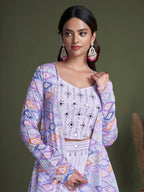 Myra Lavender Koti Style Silk and Georgette Embroidered Palazo Suit