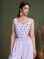 Myra Lavender Koti Style Silk and Georgette Embroidered Palazo Suit