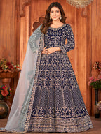 Myra Navy Blue Velvet Embroidered Anarkali Suit