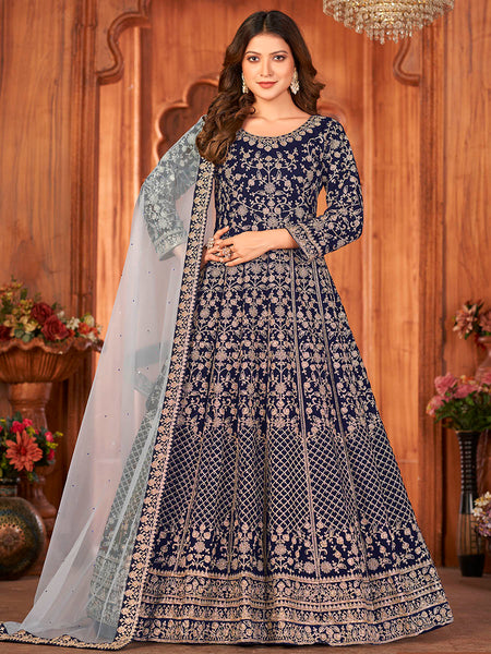 Myra Navy Blue Velvet Embroidered Anarkali Suit